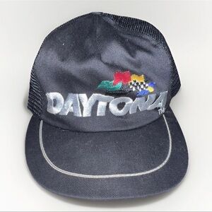Vintage Daytona 500 NASCAR Snapback Cap Hat Black 80s Union Made In USA Racing